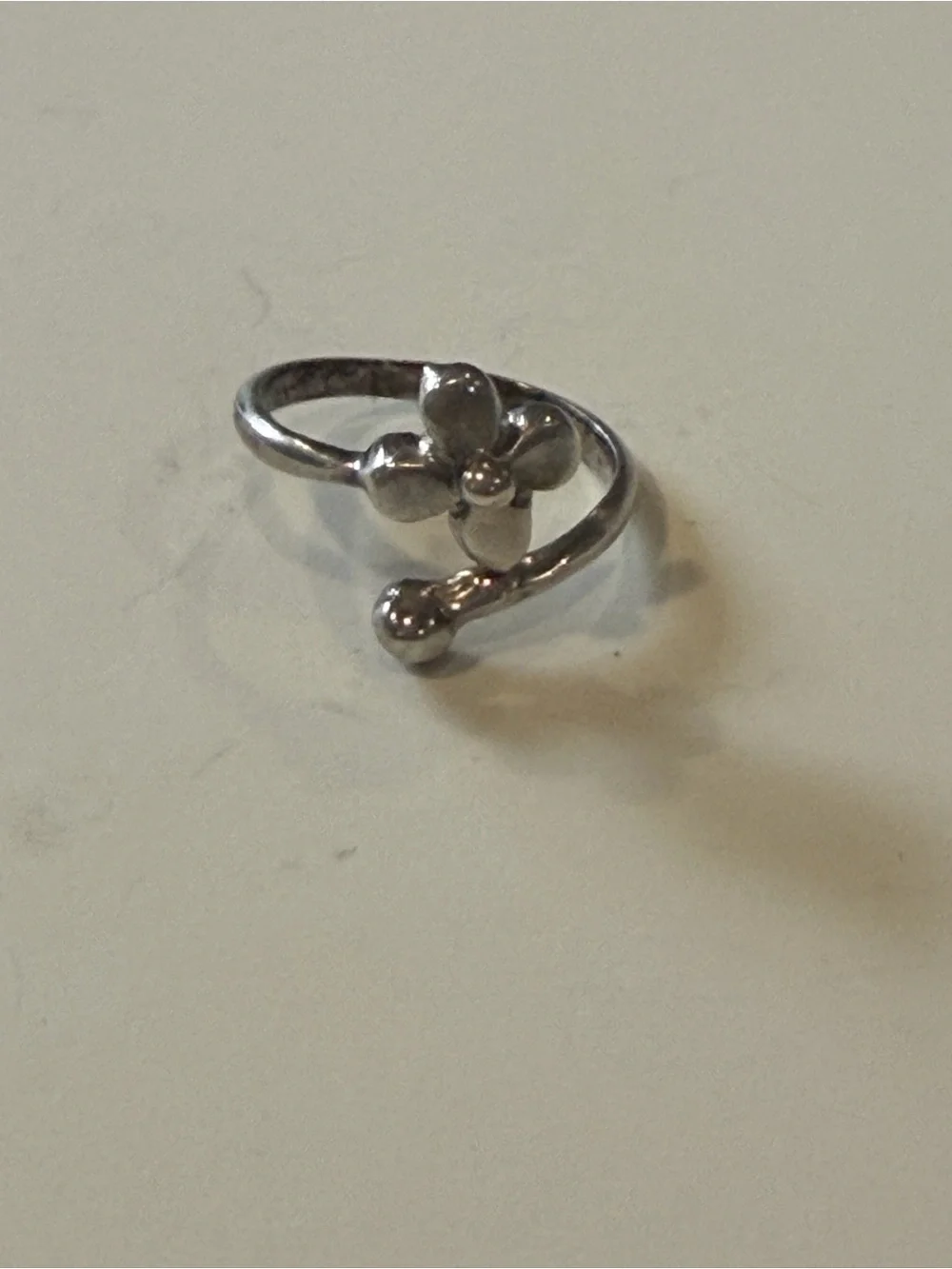 Adjustable Wrap Design 925 Sterling Silver Flower Floral Band Ring Size 5 #424